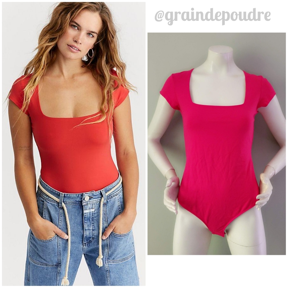 RARE Free People Square Eyes Pink Thong Bodysuit M